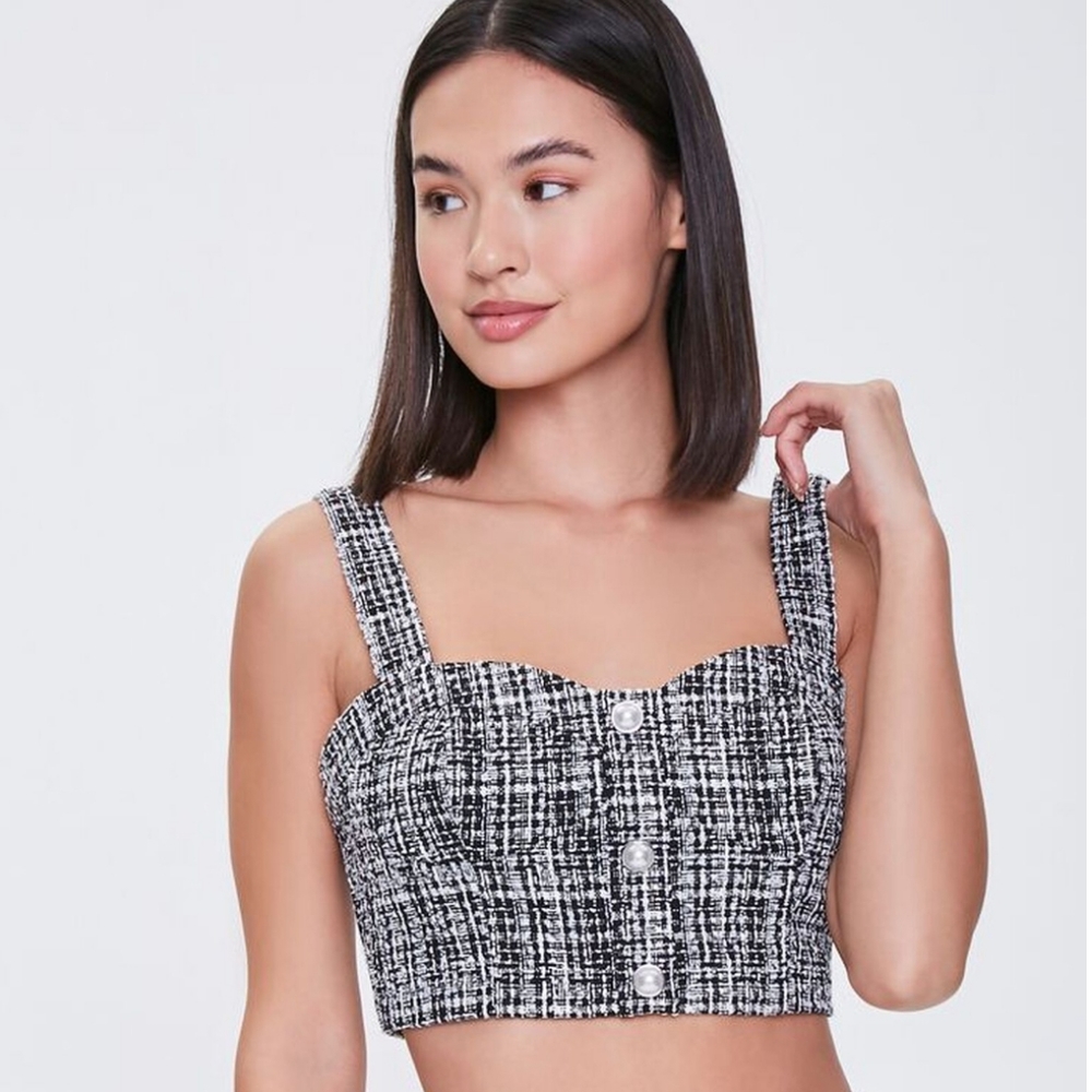 Tweed Faux Pearl Crop Top